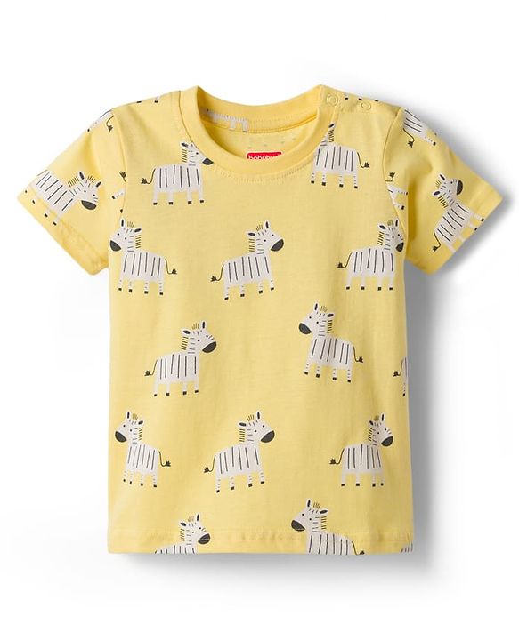 Babyhug Cotton Knit Half Sleeves T-Shirt & Pyjama Night Co-ord Night Suit With Zebra Print - Yellow