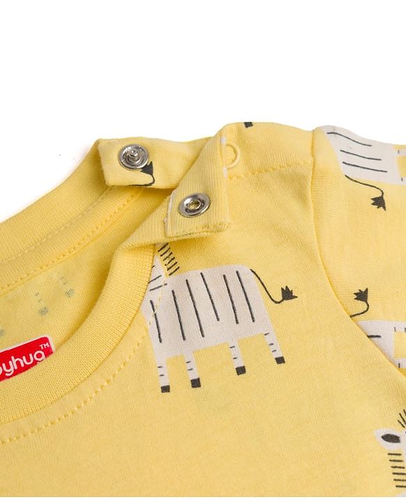 Babyhug Cotton Knit Half Sleeves T-Shirt & Pyjama Night Co-ord Night Suit With Zebra Print - Yellow