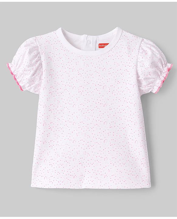 Babyhug Single Jersey Knit Romper Style Dungaree & T-Shirt With Kitten & Polka Dots Print - Pink & White