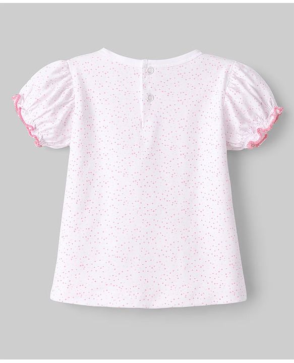 Babyhug Single Jersey Knit Romper Style Dungaree & T-Shirt With Kitten & Polka Dots Print - Pink & White