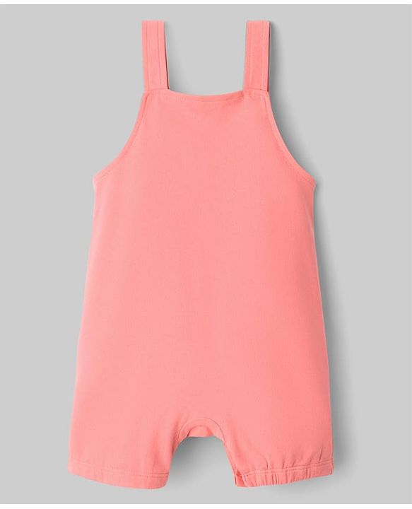 Babyhug Single Jersey Knit Romper Style Dungaree & T-Shirt With Kitten & Polka Dots Print - Pink & White