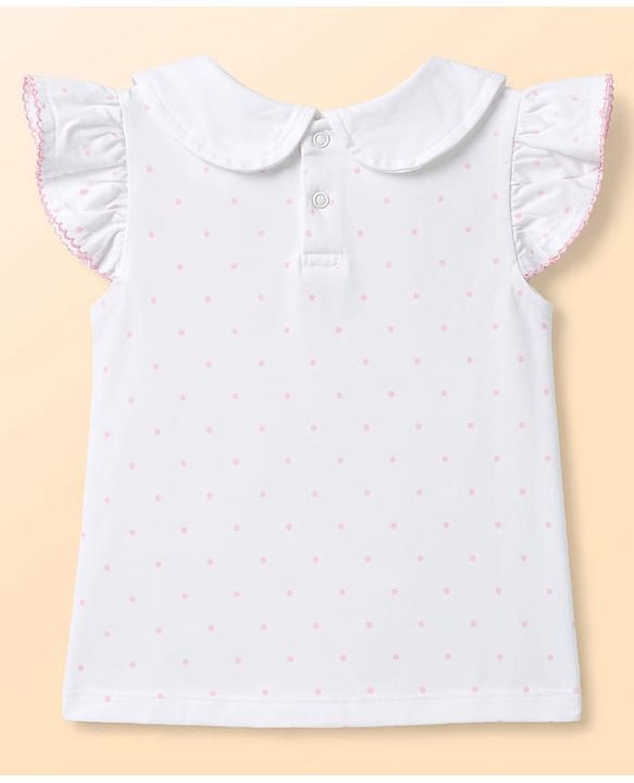 Babyhug Single Jersey Knit Dungaree & Half Sleeves Inner Tee with Bunny Patch - White & Pink