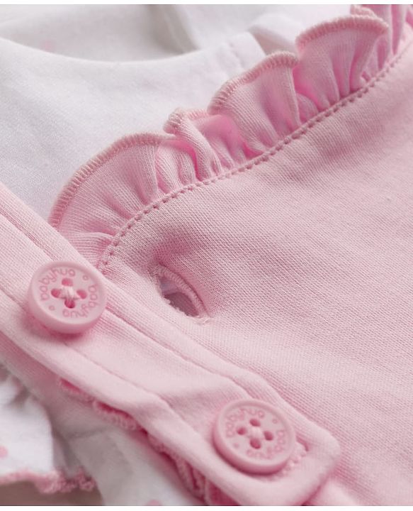Babyhug Single Jersey Knit Dungaree & Half Sleeves Inner Tee with Bunny Patch - White & Pink