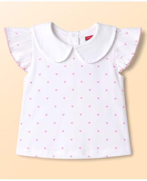 Babyhug Single Jersey Knit Dungaree & Half Sleeves Inner Tee with Bow Embroidery - White & Pink