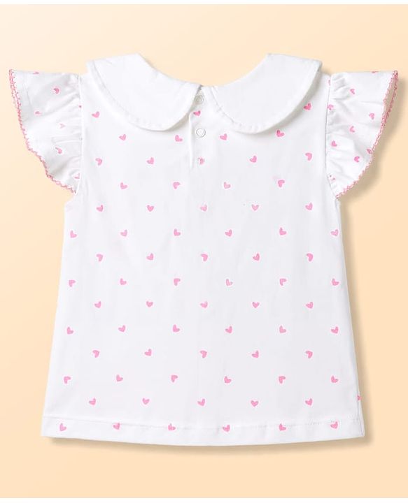 Babyhug Single Jersey Knit Dungaree & Half Sleeves Inner Tee with Bow Embroidery - White & Pink