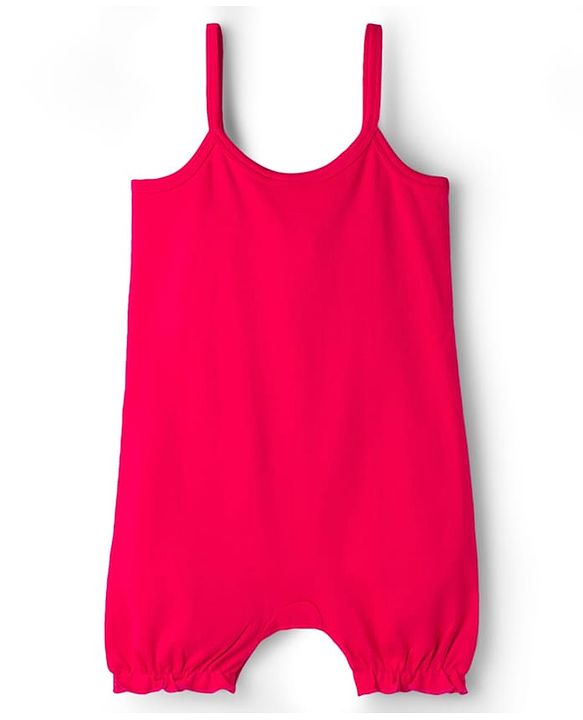 Babyhug Single Jersey Knit Half Sleeves Heart Printed Tee & Dungaree with Strawberry Patch - Dark Pink & White