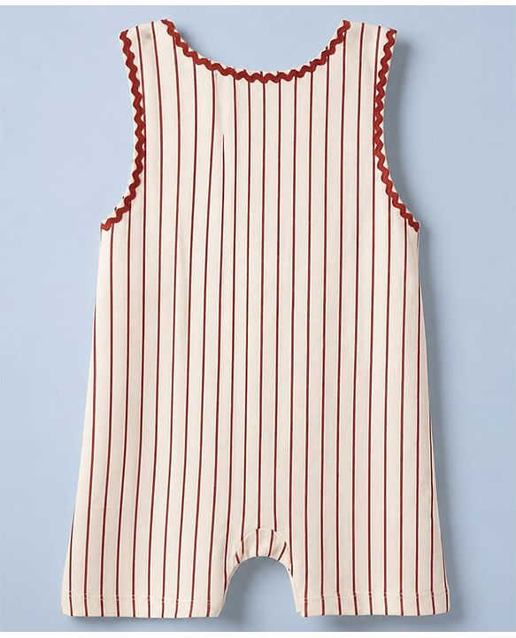 Babyhug Single Jersey Knit Half Sleeves Dungarees & Set With Cherry Embroidery - White