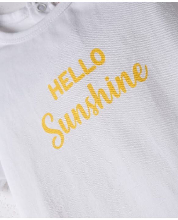 Babyhug Single Jersey Knit Half Sleeves T-Shirt & Striped  Dungaree With Smiley Face Embroidery  - Yellow