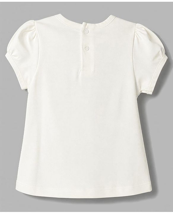 Babyhug 100% Cotton Single Jersey Knit Half Sleeves Top and Textured Shorts With Doll Graphic - White