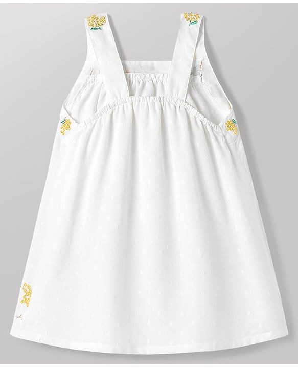 Babyhug Cotton Woven Sleeveless Floral Embroidered Frock - White