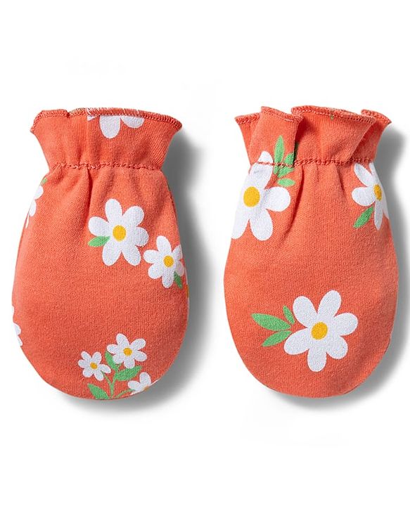 Babyhug 100% Cotton Knit Mittens & Booties with Floral Print - Multicolor