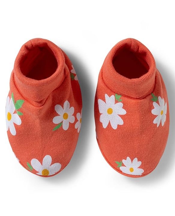 Babyhug 100% Cotton Knit Mittens & Booties with Floral Print - Multicolor