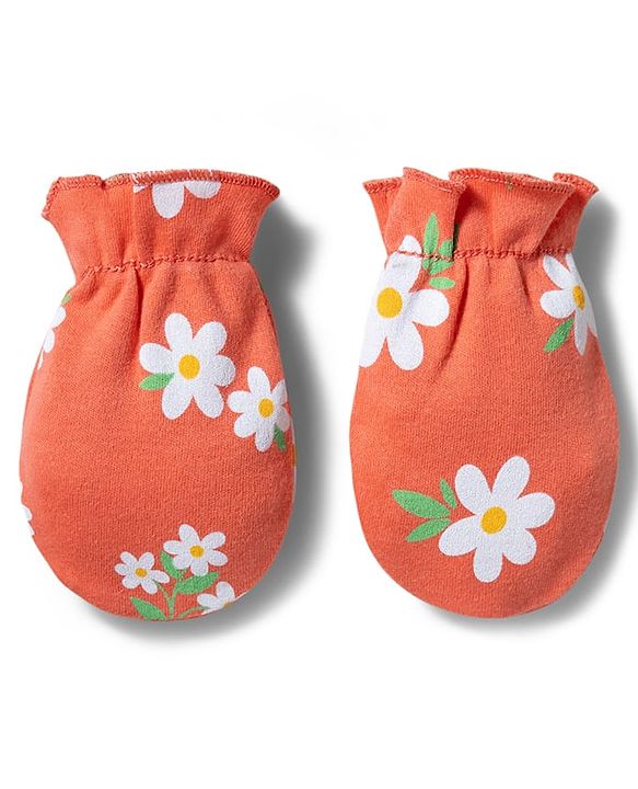 Babyhug 100% Cotton Knit Mittens & Booties with Floral Print - Multicolor
