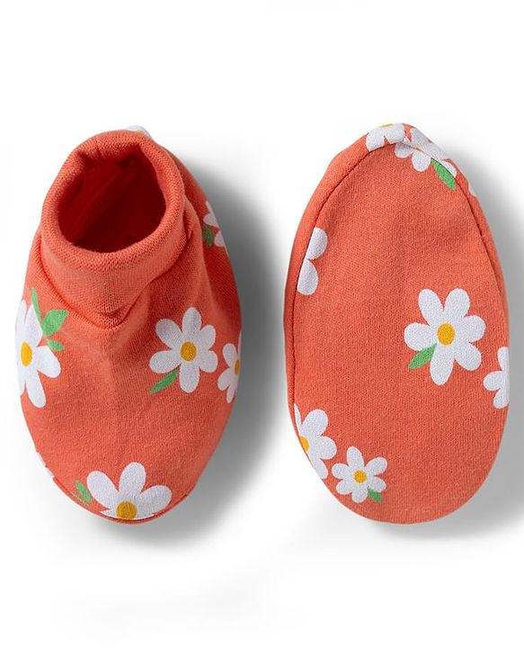 Babyhug 100% Cotton Knit Mittens & Booties with Floral Print - Multicolor