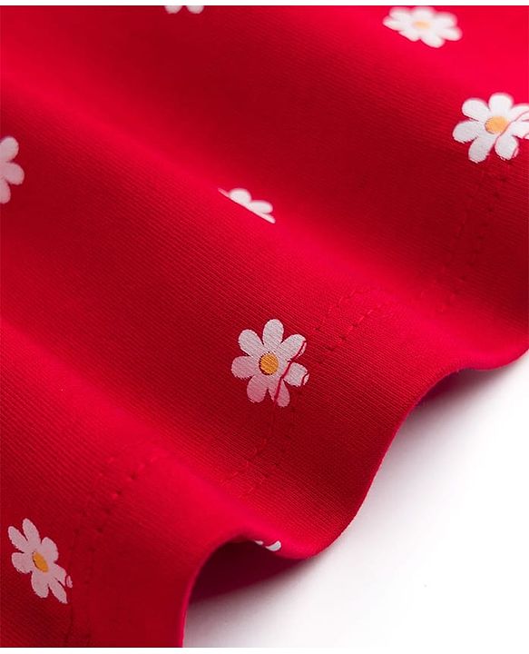 Babyhug 100% Cotton Single Jersey Knit Half Sleeves Floral & Text Printed Frock With Inner Tee - Red