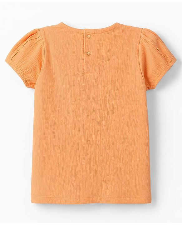 Babyhug Crinkled Crepe Half Sleeves Top With Schiffli Detailing - Orange