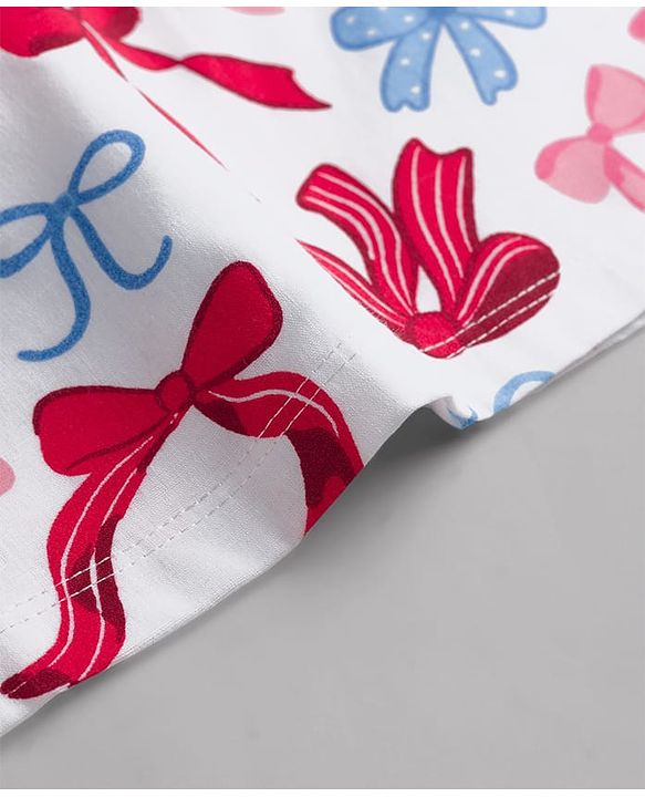 Babyhug 100% Cotton Woven Sleeveless Top With Bow Print & Applique - Multicolor