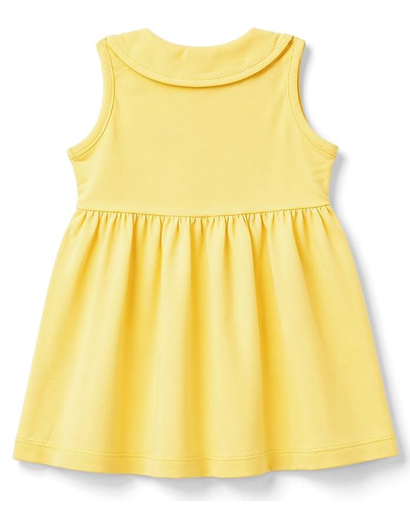 Babyhug Single Jersey Knit Half Sleeves Floral Embroidered Frock With Bloomer With Bow Applique - Yellow