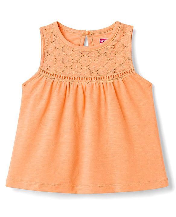 Babyhug Cotton Woven Sleeveless Top with Schiffli Detailing Orange 12-18 Months