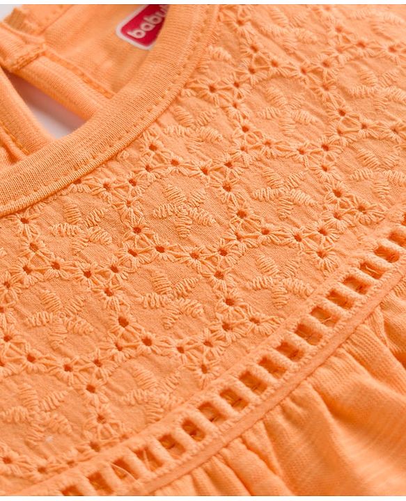 Babyhug Cotton Woven Sleeveless Top with Schiffli Detailing Orange 12-18 Months