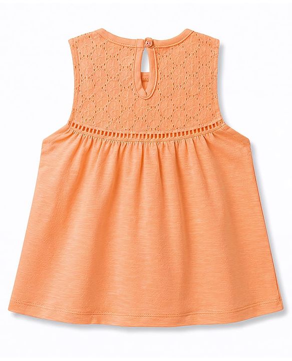 Babyhug Cotton Woven Sleeveless Top with Schiffli Detailing Orange 12-18 Months