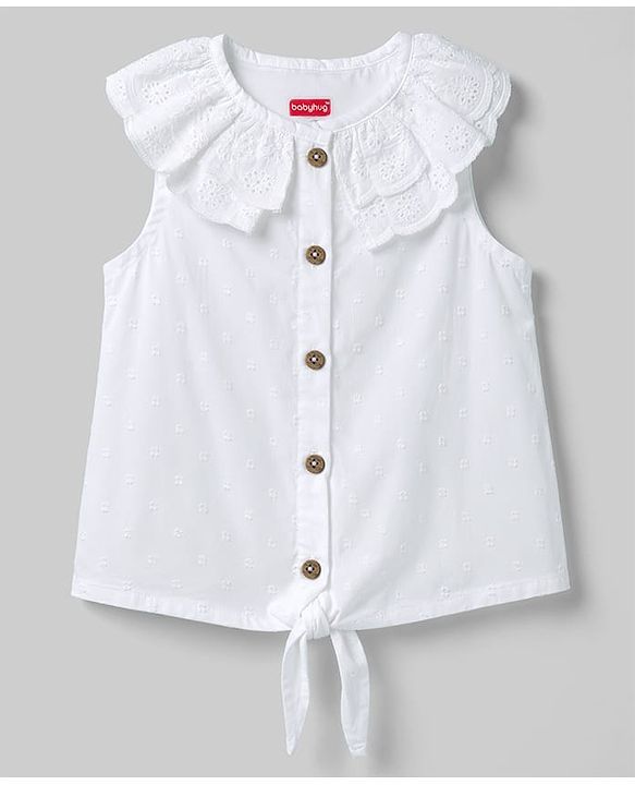Babyhug Cotton Woven Sleeveless Top with Schiffli Detailing White 12-18 Months