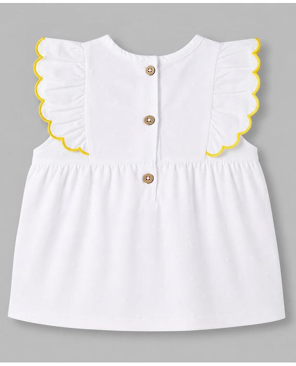 Babyhug 100% Cotton Woven Sleeveless Top with Floral Embroidery - White