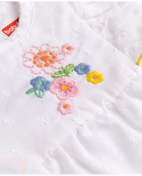 Babyhug 100% Cotton Woven Sleeveless Top with Floral Embroidery - White