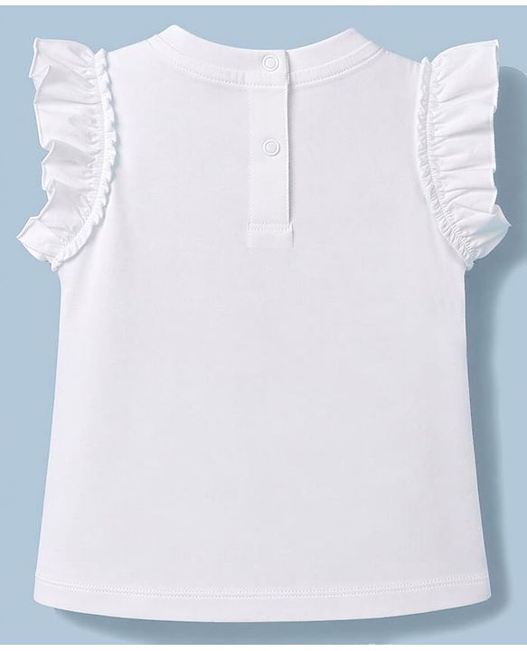 Babyhug 100% Cotton Knit Half Sleeves Solid Colour Top with Schiffli Detailing - White