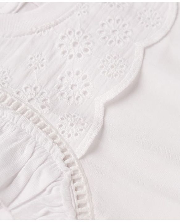 Babyhug 100% Cotton Knit Half Sleeves Solid Colour Top with Schiffli Detailing - White