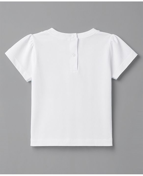 Babyhug 100% Cotton Knit Half Sleeves Top With Bow Applique - White