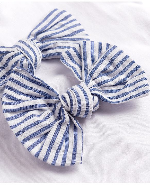 Babyhug 100% Cotton Knit Half Sleeves Top With Bow Applique - White