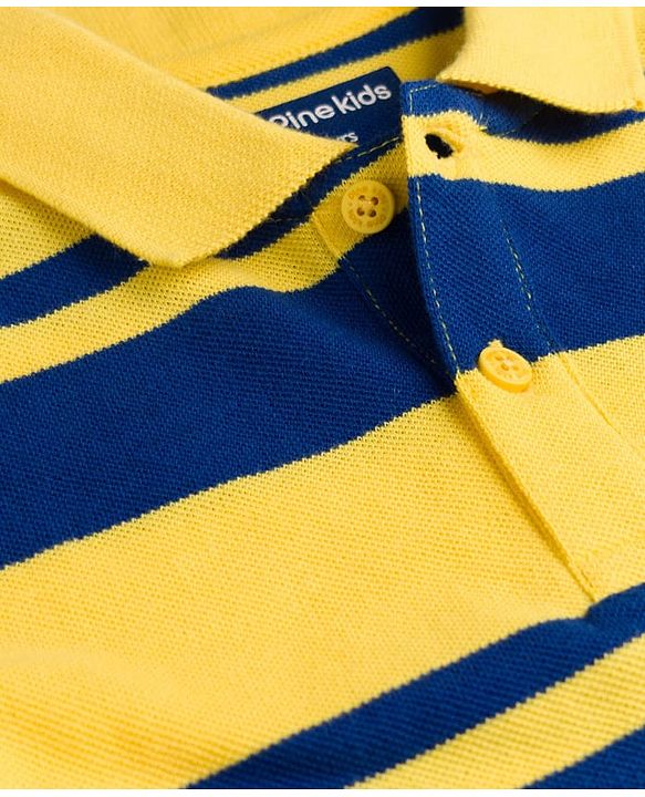 Pine Kids Cotton Knit Half Sleeves Striped Polo T-Shirt - Multicolor