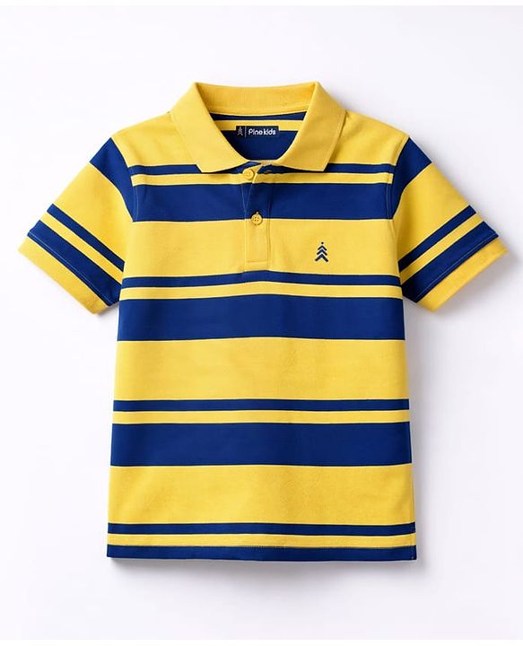 Pine Kids Cotton Knit Half Sleeves Striped Polo T-Shirt - Multicolor