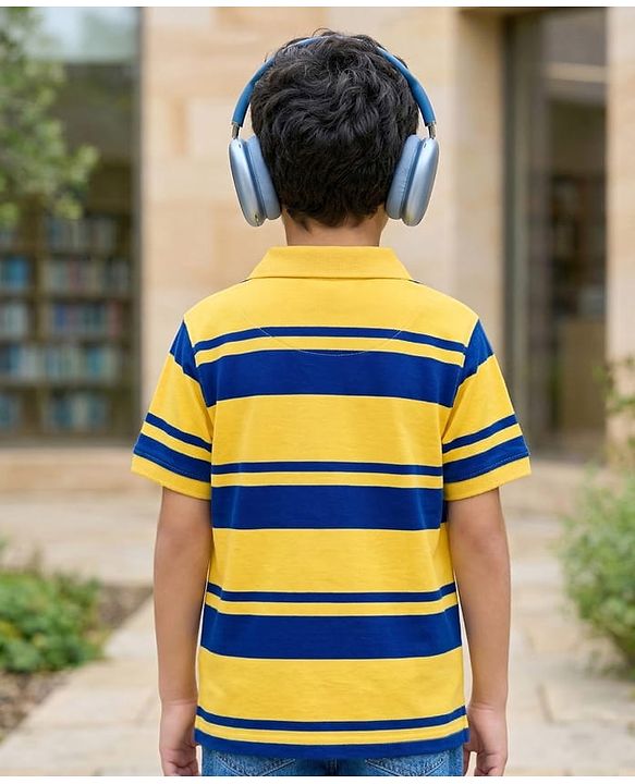 Pine Kids Cotton Knit Half Sleeves Striped Polo T-Shirt - Multicolor