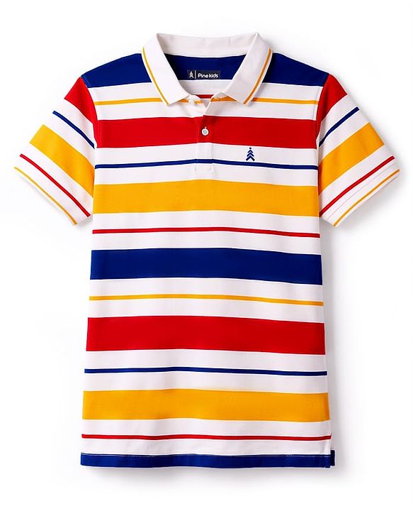 Pine Kids Cotton Knit T-Shirts Striped Polo Neck Half Sleeves Multi Color 4-5 Years