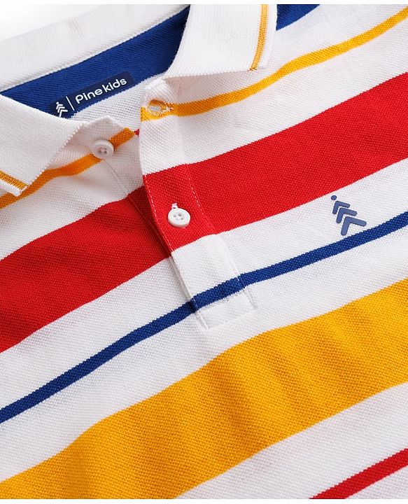 Pine Kids Cotton Knit T-Shirts Striped Polo Neck Half Sleeves Multi Color 4-5 Years