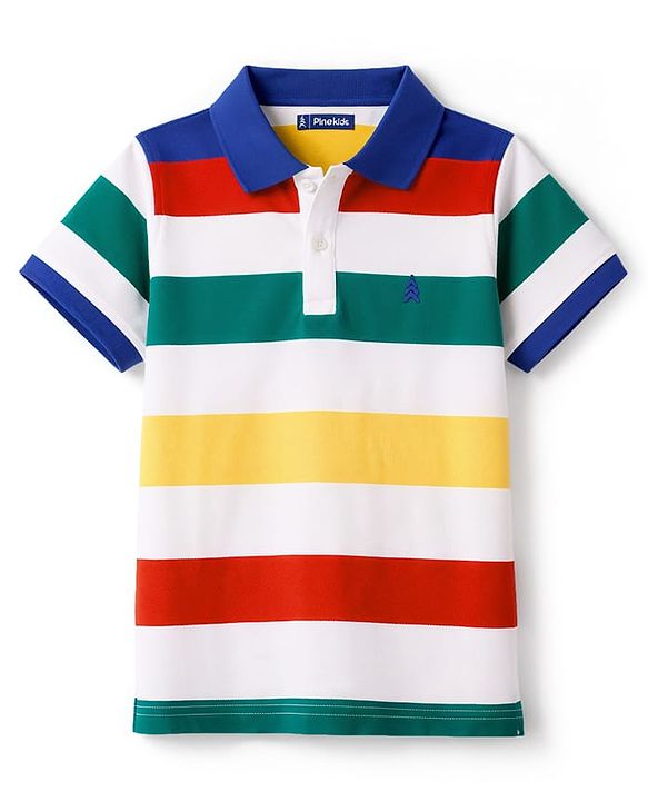 Pine Kids Cotton Knit T-Shirts Striped Polo Neck Half Sleeves Multi Color 4-5 Years