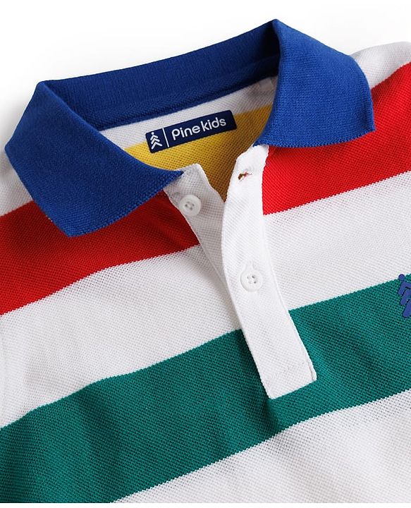 Pine Kids Cotton Knit T-Shirts Striped Polo Neck Half Sleeves Multi Color 4-5 Years