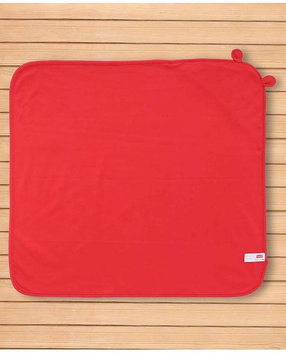 Babyhug Interlock Knit Hooded Towel with Animal Embroidery L 76 x B 76 cm - Red