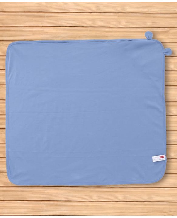 Babyhug Interlock Knit Hooded Towel with Animal Embroidery L 76 x B 76 cm - Blue