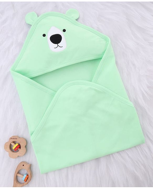 Babyhug Interlock Knit Hooded Towel with Animal Embroidery L 76 x B 76 cm - Sea green