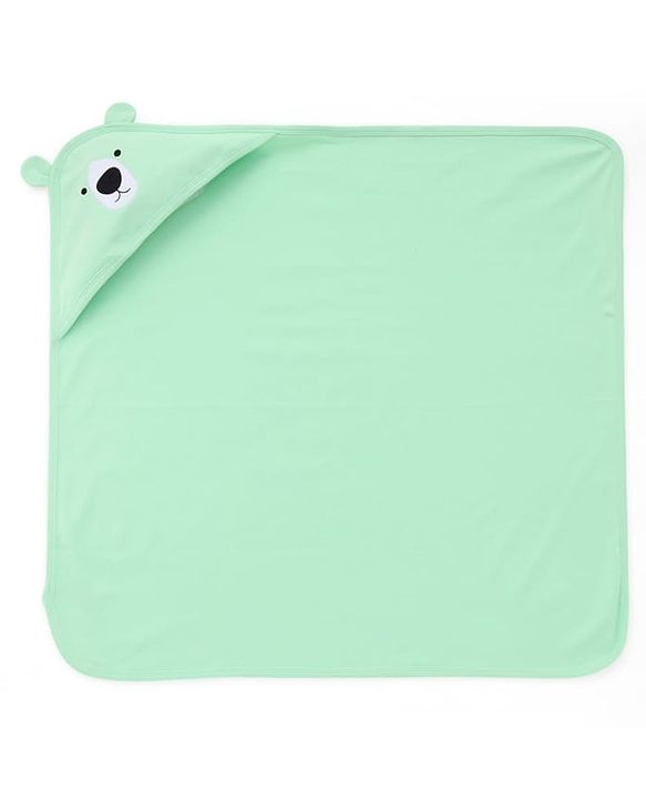Babyhug Interlock Knit Hooded Towel with Animal Embroidery L 76 x B 76 cm - Sea green