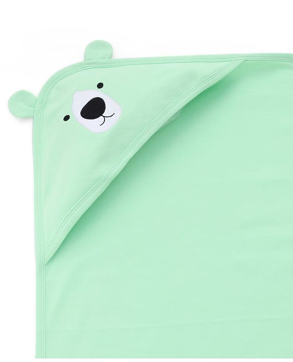 Babyhug Interlock Knit Hooded Towel with Animal Embroidery L 76 x B 76 cm - Sea green