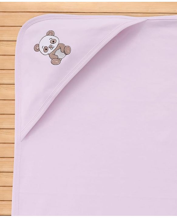 Babyhug Interlock Knit Hooded Wrapper With Panda Embroidery L 76 x B 76 cm - Pink