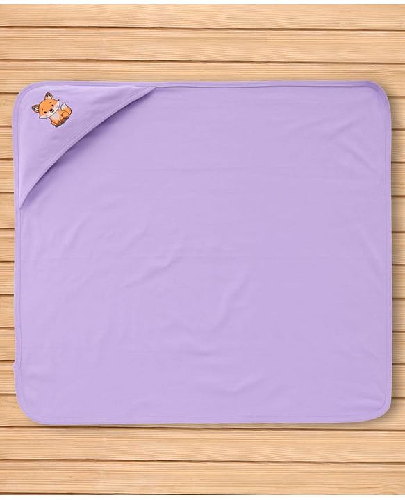 Babyhug Interlock Knit Hooded Towel With Fox Embroidery - lavender