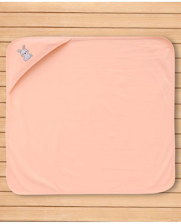Babyhug Interlock Knit Hooded Towel with Animal Embroidery L 76 x B 76 cm - Peach