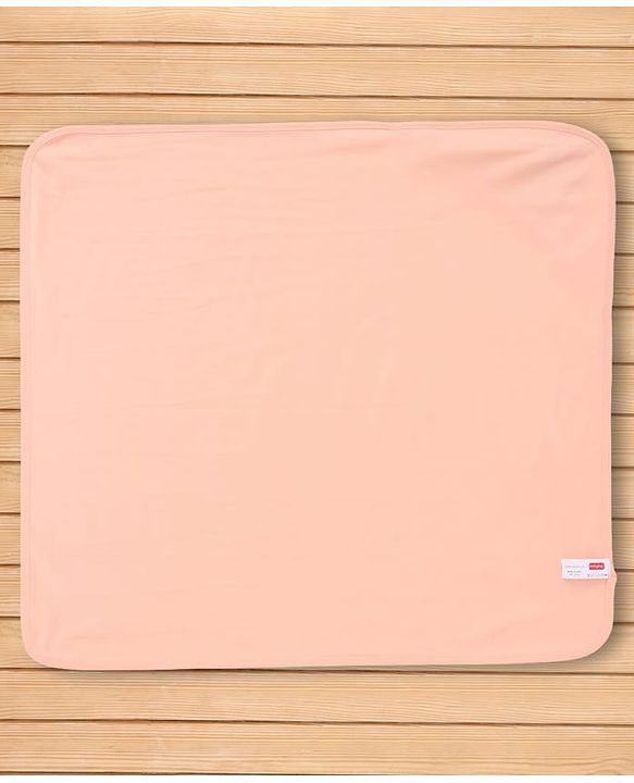 Babyhug Interlock Knit Hooded Towel with Animal Embroidery L 76 x B 76 cm - Peach