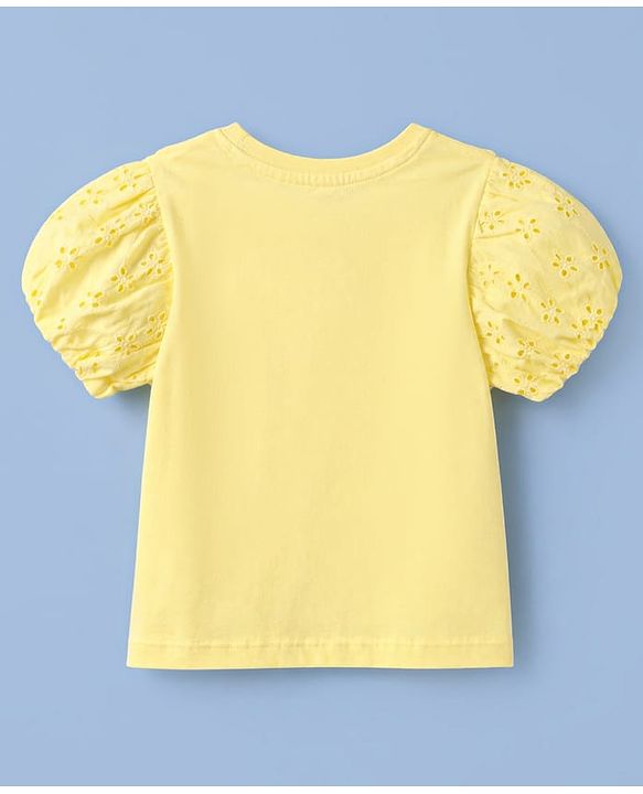 Babyhug Cotton Knit Half Sleeves Top With Floral Applique - Yellow