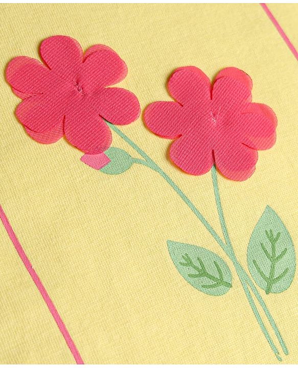 Babyhug Cotton Knit Half Sleeves Top With Floral Applique - Yellow